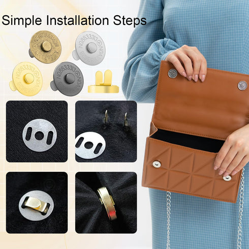 CooBigo 40 Sets Magnetic Button Snap 14mm Magnetic Closures Replacement Kit Magnetic Snaps for Purses and Totes Clothing Sewing Bag DIY Craft...