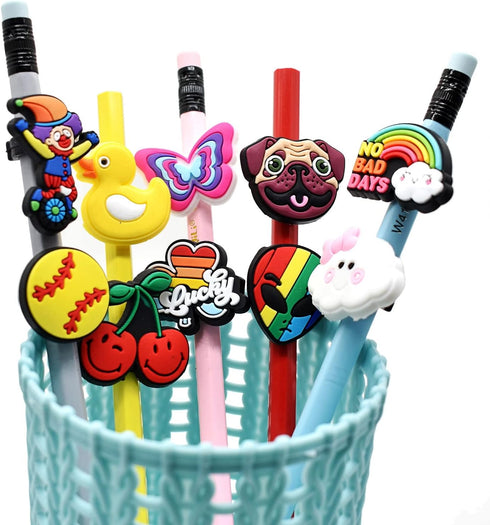 YEALQU 45PCS Random Different Pencil Topper Decoations Cute PVC Pencil Toppes Lovely Black Clip Pencil Decoration Accessories for Pupil/Junior Stu...