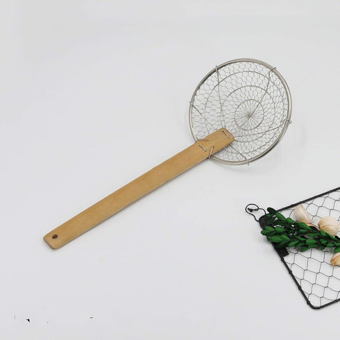 Bamboo Strainer Coarse Skimmer Kitchen Stainless Steel Spider Strainer With Natural Bamboo Handle Frying Spider spoon cooking pasta 4 Inch 7 Inch ...