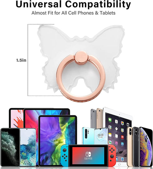Cell Phone Ring Holder Stand, Transparent Phone Ring Holder Finger Kickstand 360° Rotation Phone Ring Finger Grip Compatible with All Smartphones(...