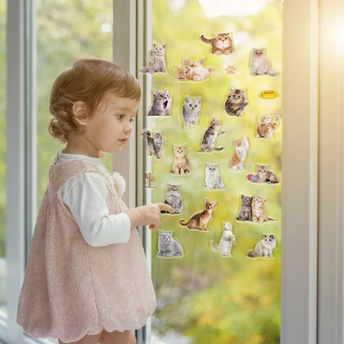 20 Pcs Cat Thick Gel Clings Kitten Window Gel Clings Decals Stickers for Kids Toddlers and Adults Cute Reusable Window Clings for Home Airplane Cl...
