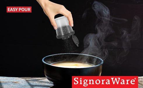 SIGNORAWARE Salt and Pepper Shakers Moisture Proof Set of 2 Medium Salt Shaker to go Camping Picnic Outdoors Kitchen Lunch Boxes Travel Spice Set ...