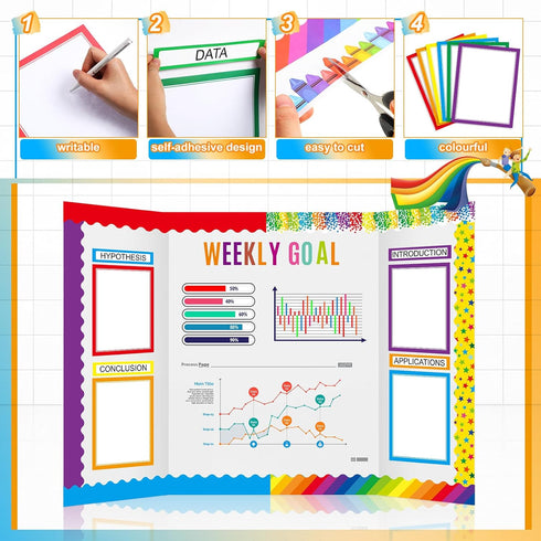 90 Pcs Science Fair Board Supplies 60 Trim Scalloped Bulletin Board Borders 24 Presentation Board Subtitles 6 Science Fair Titles for Classroom Di...