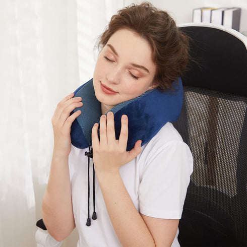 Travel Pillow, Best Memory Foam Neck Pillow Head Support Soft Pillow for Sleeping Rest, Airplane Car & Home Use (Dark Blue)...