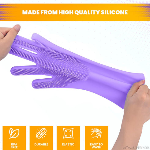 Silicone Dishwashing Gloves for Washing Dishes - Reusable Rubber Gloves for Cleaning The Home Dish Gloves for Dish Wash Pet Care Car Washing - Kit...