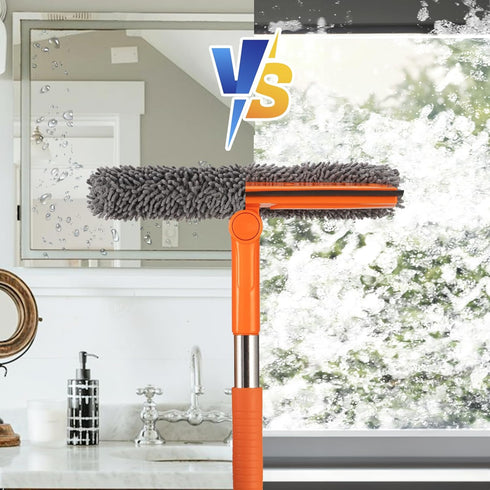 12.0" Window Squeegee for Car,2 in 1 Squeegee Window Cleaner with Long Stainless Steel Handle,Chenille Cloth Car Window Squeegee for Gas Station, ...