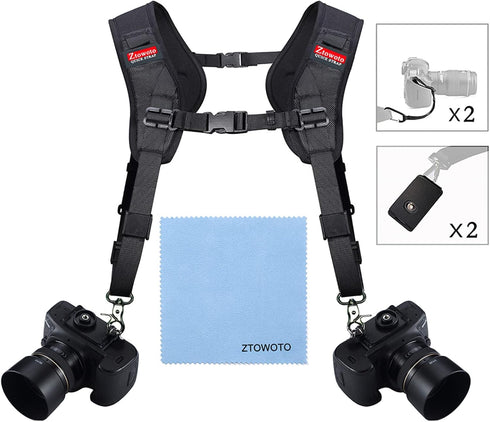 ztowoto Double Shoulder Camera Strap Harness Quick Release Adjustable Dual Camera Tether Strap for DSLR SLR Camera (focus)...