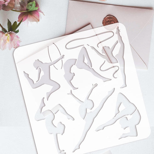 FINGERINSPIRE Gymnastics Painting Stencil 11.8x11.8 inch Plastic PET Painting Stencil 6 Styles Women Gymnastics Template Sports Stencil Large Draw...