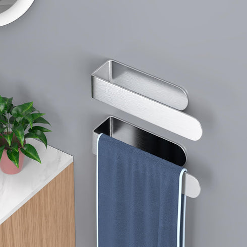 HUFEEOH 2 Pack Adhesive Hand towel holder, Sticky Towel Bar Towel Holder Wall Mounted, Stainless Steel Kitchen Towel Holder Hand Towel Rack for Ba...