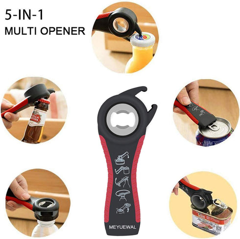 Jar Opener Bottle Opener for Weak Hands, 5 in 1 Multi Function Can Opener Bottle Opener Kit with Silicone Handle Easy to Use for Children, Elderly...
