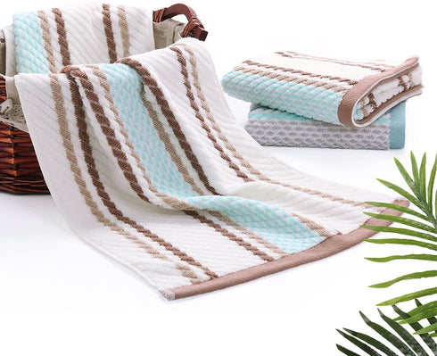Pidada Hand Towels Set of 2 Striped Pattern 100% Cotton Soft Absorbent Decorative Towel for Bathroom (Brown)...