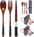 Wooden Chopsticks Spoon Fork Set Japanese Style Tableware Travel Utensils with Pouch for Camping,Picnic,Office or Home (Style A)...