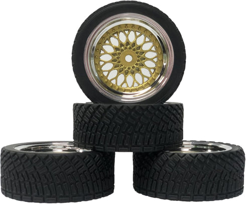 4PCS 65mm RC Rally Car Rubber Tires and Plastic Plating Wheel Rims Set 12mm Hex for 1/10 RC On-Road Rally Drift Racing Car for HSP Tamiya Sakura H...