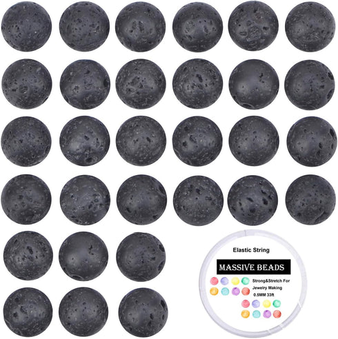 100Pcs Natural Crystal Beads Stone Gemstone Round Loose Energy Healing Beads with Free Crystal Stretch Cord for Jewelry Making (Black Lava, 8MM)...