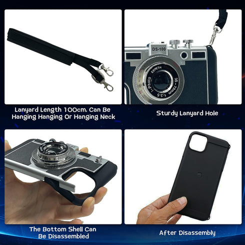 New Emily in Paris Phone Case, Vintage Camera Design for iPhone 11/12/13 Pro Max, with Long Anti-Lost Lanyard...