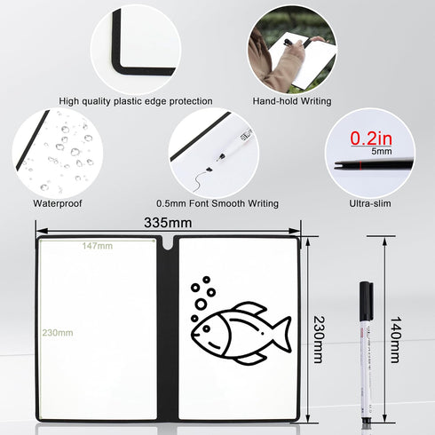 Whiteboard Notebook, Portable Dry Erase White Board Book Reusable Whiteboard Erasable Double-Sided Meeting Notebook with Marker Pen for Business O...