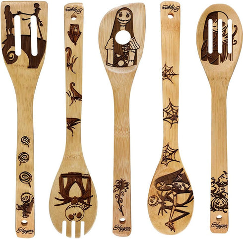 Nightmare Wooden Spoons Great Utensil Set Fun Idea Serving Utensils Burned Bamboo Spoons Kitchen House Warming Present Slotted Spoon 5 Piece...