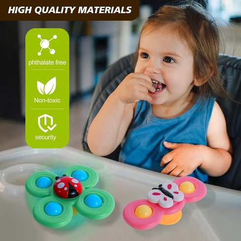 3PCS Suction Cup Spinner Toys for Babies, Fidget Spinners Sensory Bath Toys 6 12 18 Months, Airplane Car Travel Essential 1-3 Year Old Boy Girl Bi...
