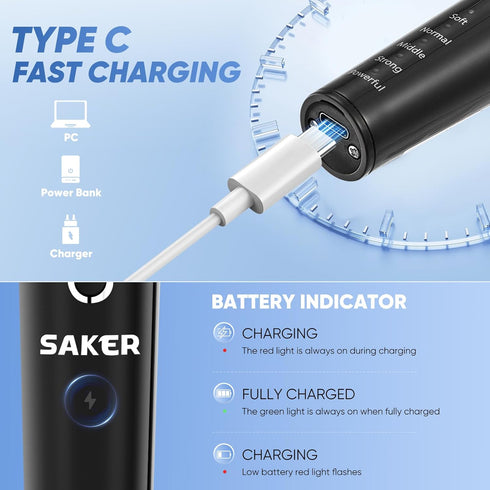 Saker Tooth Polisher, 2 Set Replacement Polishing Brush Heads(12pcs) included, Rechargeable Tooth Polishing Kit, Dental Teeth Polisher with LED Li...