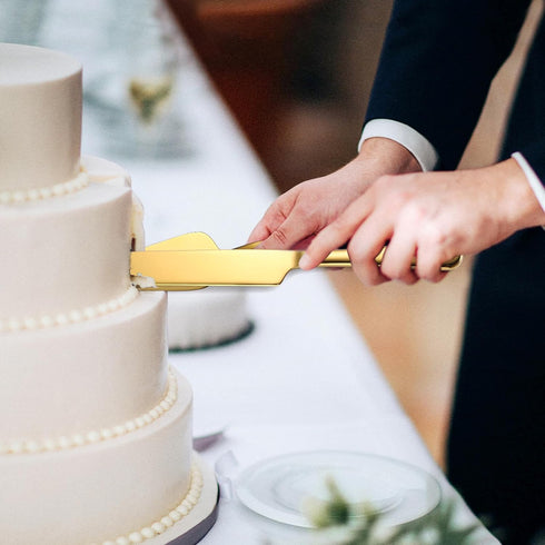 Wedding Cake Knife and Server Set,2Pcs Cake Cutting Set Gold Include Stainless Steel Cake Cutter And Cake Server Perfect For Wedding, Christmas, B...