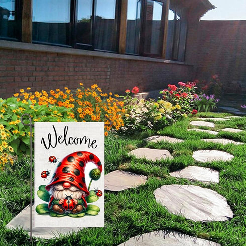 Ladybug Gnome Garden Flag 12x18 Inch Double Sided Ladybugs Welcome Yard Flag Outdoor Spring Decorations Home Patio Lawn Farmhouse Decor...