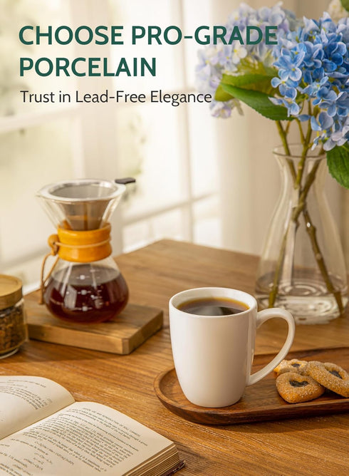 Sweese Porcelain Mugs - 12 Ounce for Coffee, Tea, Mocha and Mulled Drinks - Set of 6, White...