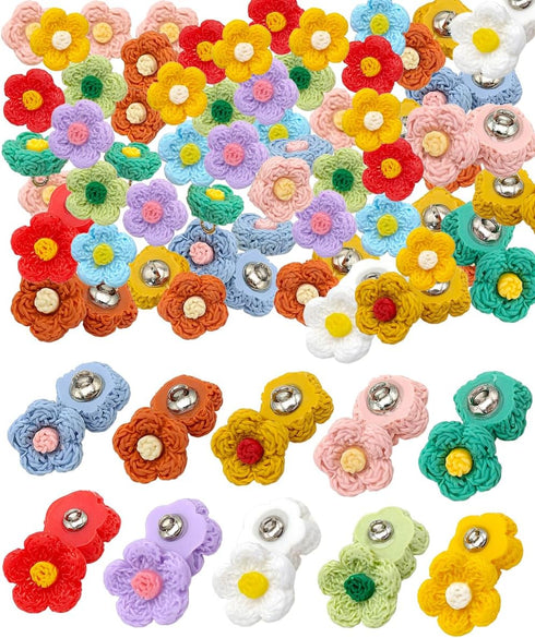 50 Pieces Tiny Flower Plastic Sewing Buttons with Metal Loop Shank Button Floral Fasteners for DIY Jewerly Jacket Sweater Bag Decorative Embellish...