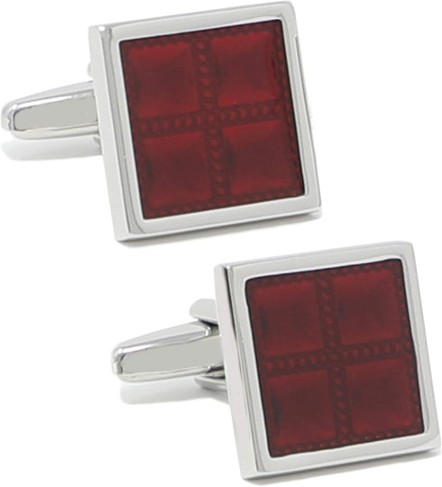 Square Burgundy Checks Cufflinks With Box Red Cuff Links Men Gift...