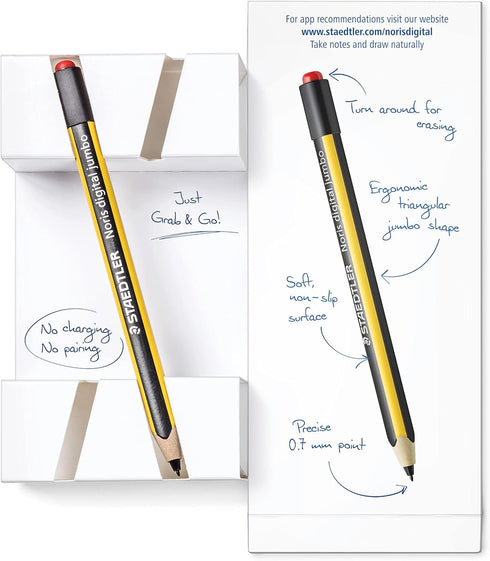 STAEDTLER Noris Jumbo Digital Stylus Pen: No Charging, EMR Palm Rejection, 4.096 Pressure Levels, Hexagonal Shape, Natural Writing and Drawing on ...