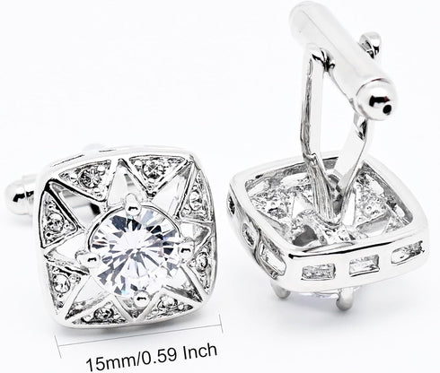 Faceted Transparent Crystal Cufflinks for Men In Gift Case Square Shape Gemstone Men's Cufflinks Jewelry for Wedding Party Business Birthday Anniv...