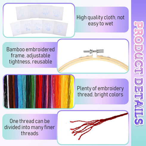 Sherr 9 Sets Embroidery Stitch Beginners Practice Kits Cross Stitch Kits to Learn Different Stitches Crochet Punch Needlepoint Kits for Kids Adult...