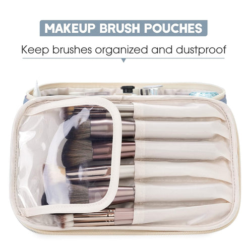 Narwey Travel Makeup Bag Large Cosmetic Bag Make up Case Organizer for Women (Greyish Blue)...