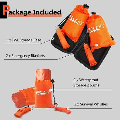 Frelaxy Emergency Blanket 2-Pack/4-Pack, Extra-Thick Extra-Large Space Blankets with Whistles, Storage Pouchs, and EVA case...