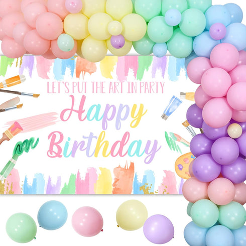 Art Birthday Party Decorations Girl - Pastel Art Balloon Garland Arch Kit with Macaron Art Paint Happy Birthday Backdrop, Art Painting Artist Draw...