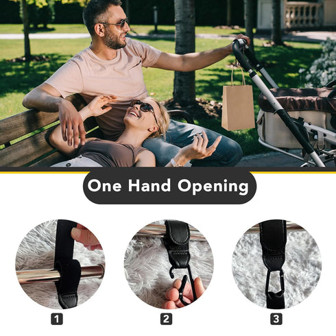 Baby Stroller Hooks for Hanging, 2 PCS Durable Leather Stroller Straps, Stroller Clips for Diaper Bags Pet Carts Grocery Shopping Bags, Mommy Hook...
