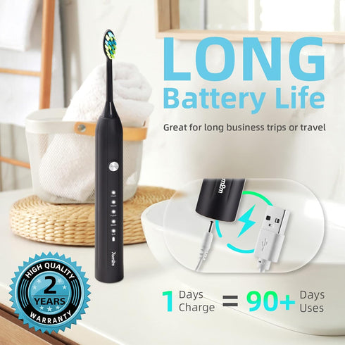 7AM2M Sonic Electric Toothbrush, Soft Toothbrushes for Adults and Kids with 6 Brush Heads, One Charge Use for 90 Days, 5 Modes with 2 Minutes Buil...