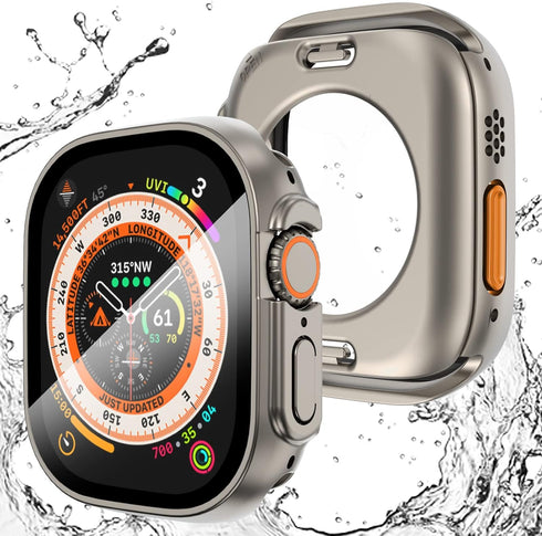 NewWays 2 in 1 Waterproof Case for Apple Watch Ultra 49mm Screen Protector, 360 Protective Glass Face Cover Hard PC Bumper + Back Frame for iWatch...