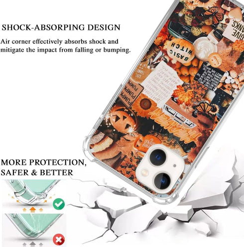 Autumn Collage Pumpkin Witch Halloween Case for iPhone 13, Retro Aesthetic Pumpkin Case for iPhone 13 for Girls Women Men, Cool Trendy TPU Bumper ...