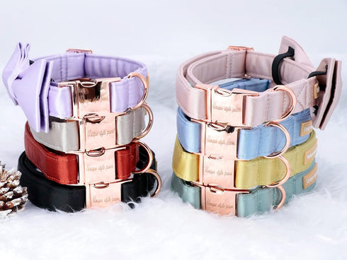 Unique style paws Dog Collar, Black Silk Dog Collar with Bow, Soft Bowtie Adjustable Pet Collar Gift for Female or Male Large Dogs...