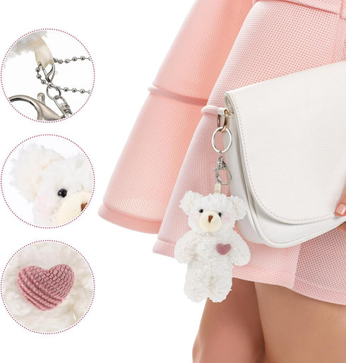 2pcs Plush Bear Keychain Teddy Bear Keychain Aniaml Key Ring Hanging Ornament Plush Stuffed Animal Car Key Holder for Girls Women...