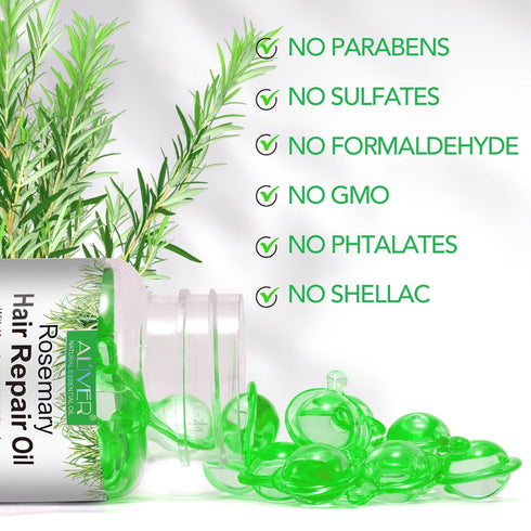 Organic Rosemary Hair Oil Capsules 40 PCS, Rosemary & Argan & Avocado Hair Growth Oil for Frizz Dry&Damaged Hair, Deep Moisturizing Hair Heat Prot...