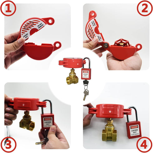 Gate Valve Lockout and Safety Padlock, 1Set, Hose Bib Lock for Outdoor Faucet Knob/Water Spigot/Propane Tank, 1 to 2-1/2 in Dia Valve Handles, Pla...