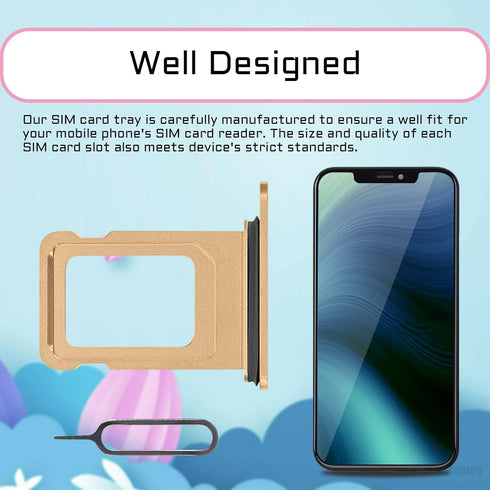 for iPhone 12 Pro Max Gold Single SIM Card Tray Holder Adapter for iPhone 12 Pro SIM Card Slot Replacement 12Promax with Waterproof Rubber Ring SI...