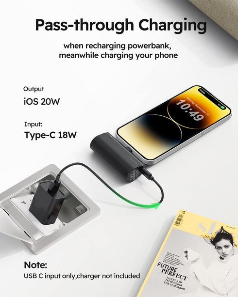 VEGER Mini Portable Charger for iPhone, 5000mAh 20W PD Fast Charging Battery Pack, Cordless Portable External Backup Charger for iPhone 13, 12, 11...
