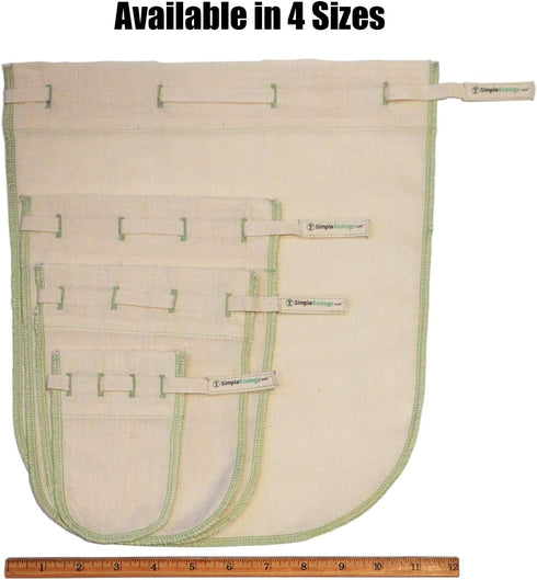 Worlds Best Reusable Organic Cotton Muslin Fine Mesh Straining Bags - Set of 3 (M, S, XS) (nut milk, cold brew, coffee filter, loose leaf tea infu...