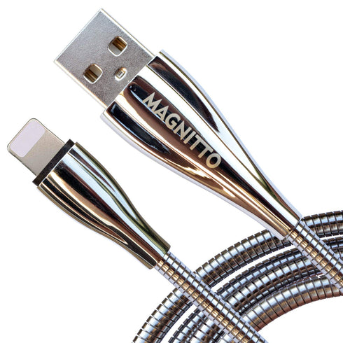 Metal Braided Cord, USB Charging Cable, Stainless Steel, Strong Durable Wire, Tangle Free, Data sync high Speed 3.3ft, Silver Charger Cable...