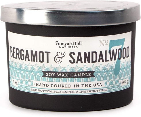 Paddywax Vineyard Hill Naturals Matte Black Letterpress 3-Wick Scented Candle, 12-Ounce, Bergamot & Sandalwood...
