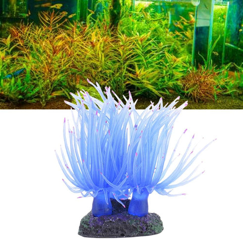 TEHAUX Artificial Aquarium Fish Tank Decoration Silicone Soft Coral- Fake Sea Anemone Fish Tank Ornament Decoration Simulation Landscape (Blue)...