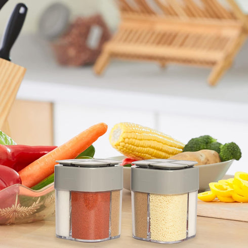 2 Pack 4 in 1 Spice Container Salt and Pepper Shaker Transparent Seasoning Shaker Can Filter Lumps Spice Jars for Home Restaurant Camping Travel C...
