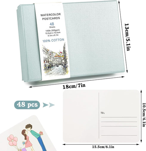 48 Sheets 4x6 Watercolor Postcards, 140lb/300gsm Blank Postcards Watercolor Paper Cards Art Supplies for Painting, DIY, Mailing, Invitations, Gree...